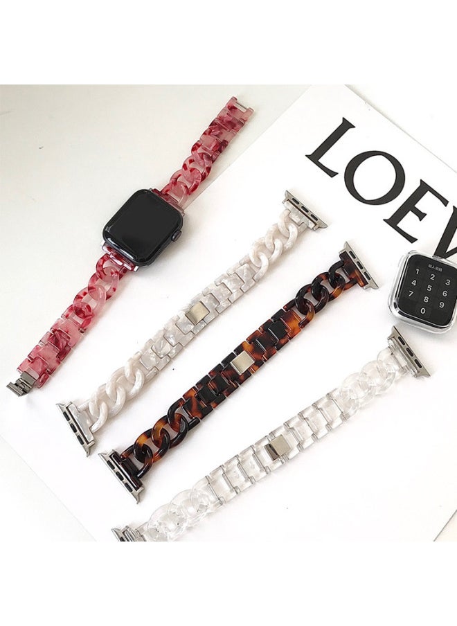 Generic - Suitable For Apple Strap Suitable For Iwatch Strap Denim Chain Small Chanel Style Transparent Resin Transparent Strap-Color:Green White-Exterior Dimension:38/40/41mm - Image 1