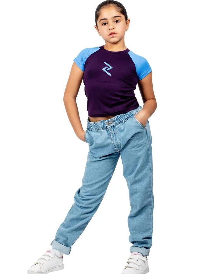 Zaecy Royal Purple-Deep Aqua Blue Girl's Raglan Sleeve Top for Women | Best Price UAE