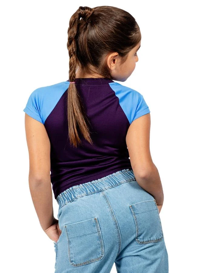Zaecy Royal Purple-Deep Aqua Blue Girl's Raglan Sleeve Top for Women | Best Price UAE