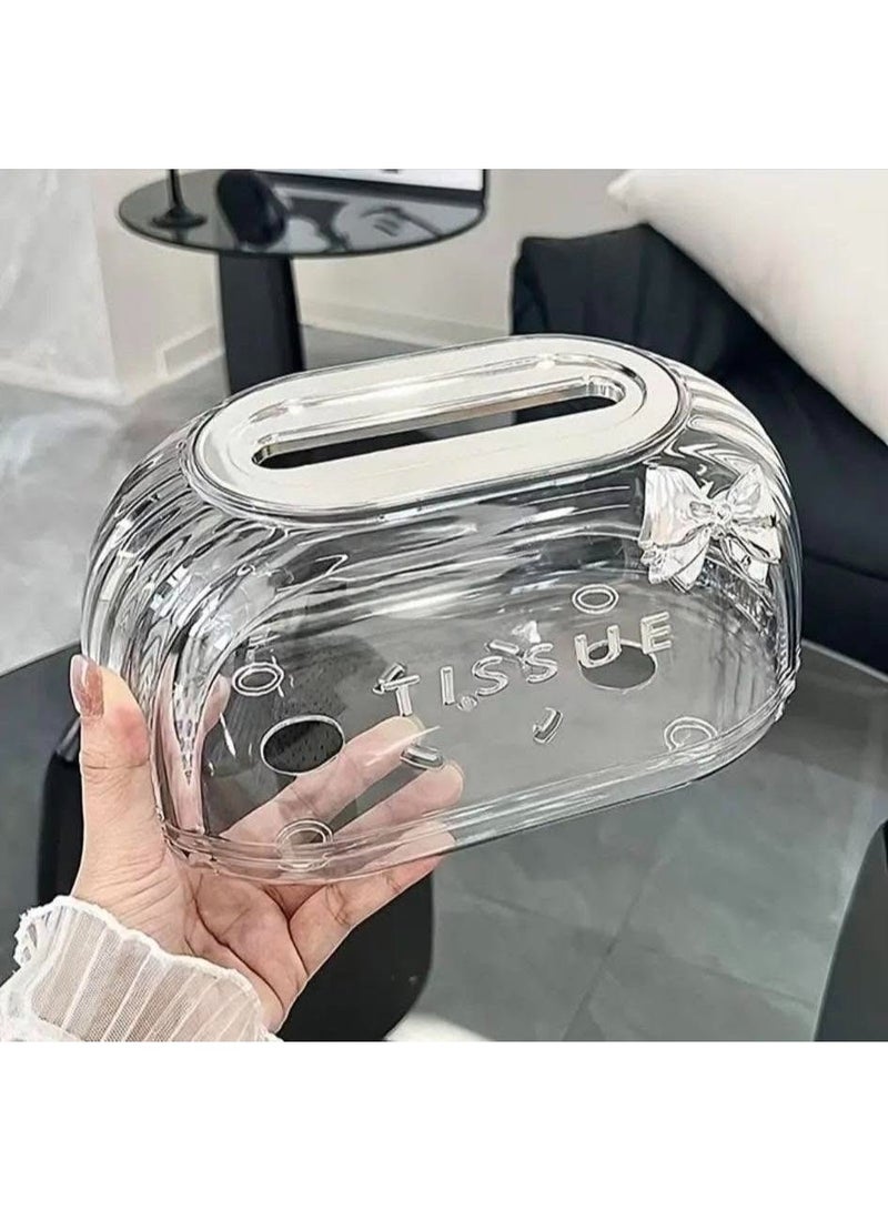 علبة مناديل أكريليك شفافة بغطاء، حامل محارم عصري بتصميم بيضاوي أنيق للمنزل والمكتب والسفرة وغرفة المعيشة - Image 4