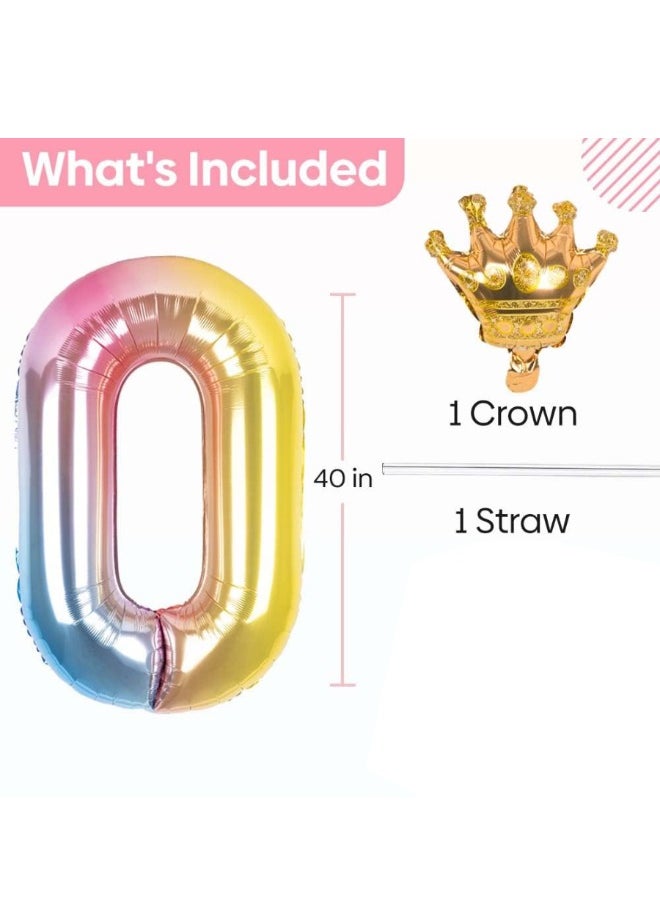 Generic - Number 0 Balloon with Detachable Crown, Easy Inflate and deflate reusable, Premium Foil Mylar Balloons for Birthdays, Anniversaries, and Party Decorations(40 inch, Multicolor） - Image 1