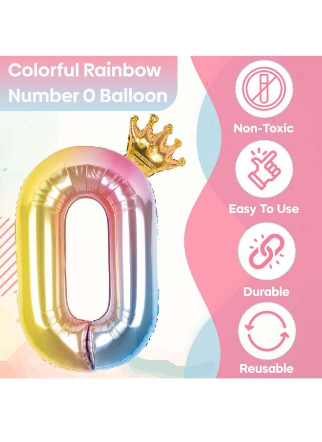 Generic - Number 0 Balloon with Detachable Crown, Easy Inflate and deflate reusable, Premium Foil Mylar Balloons for Birthdays, Anniversaries, and Party Decorations(40 inch, Multicolor） - Image 1