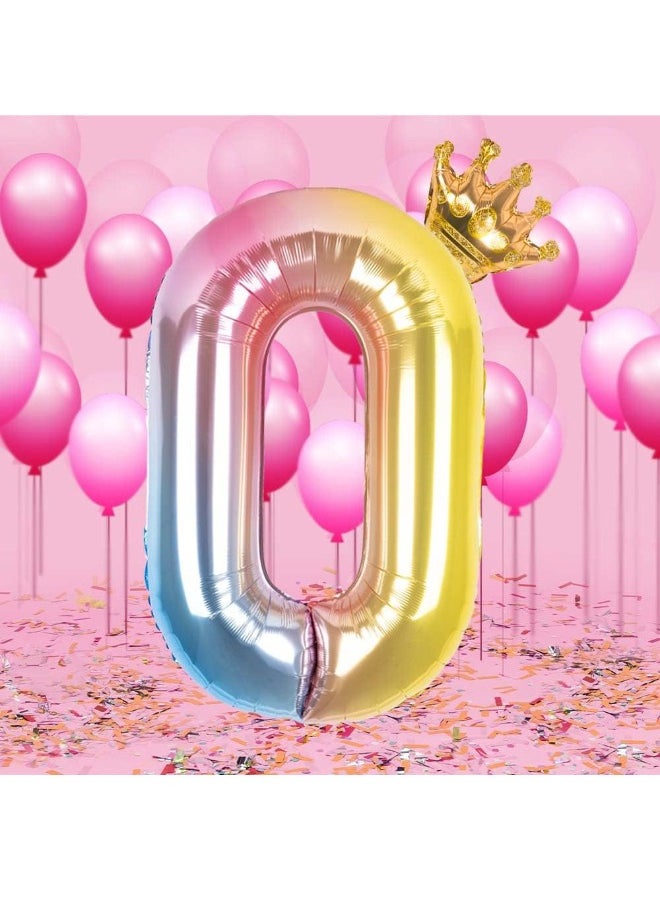 Generic - Number 0 Balloon with Detachable Crown, Easy Inflate and deflate reusable, Premium Foil Mylar Balloons for Birthdays, Anniversaries, and Party Decorations(40 inch, Multicolor） - Image 1