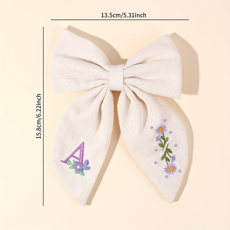 Embroidery R Pattern Bow Hair Clips Polyester Barrettes for Daily Use - Image 4