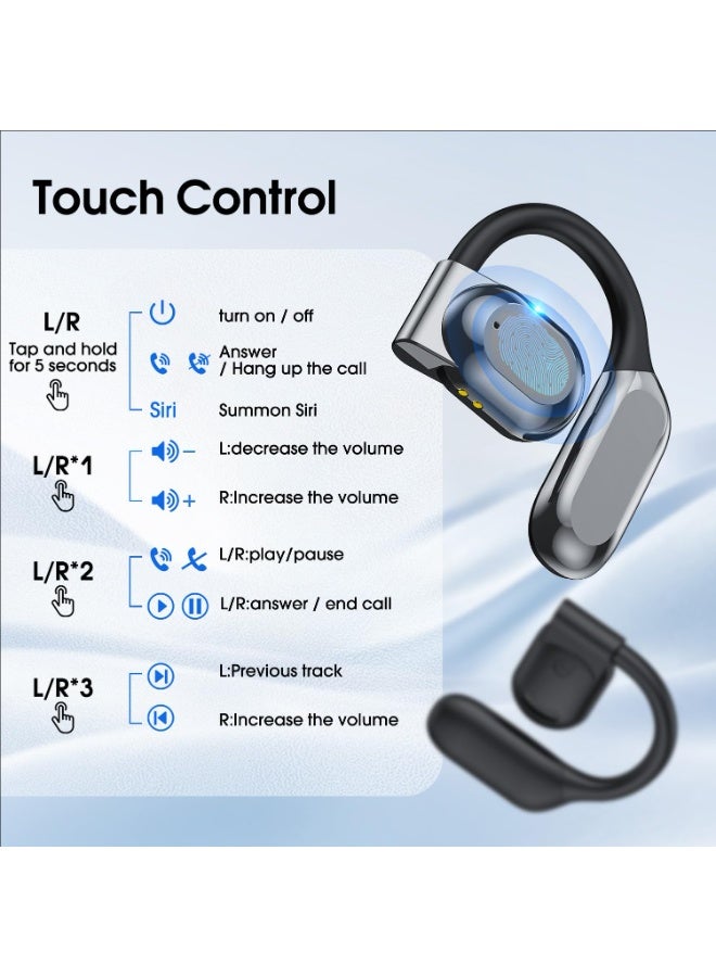سماعات الأذن المفتوحة الحقيقية للراحة الطويلة الأمد ، 5.4 Bluetooth OWS Earbuds سماعات الرياضة مع شاشة LED IPX5 مقاومة للماء للتمرين والرياضة والقيادة والجري (أسود) - Image 4