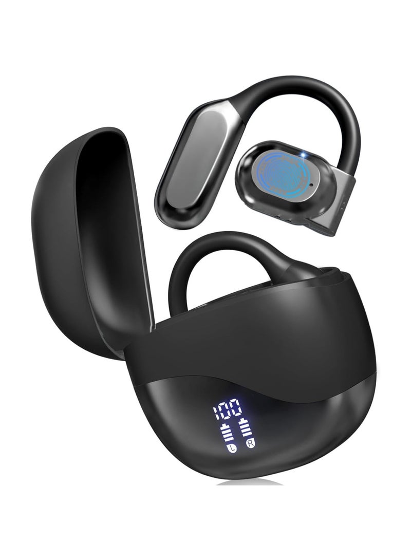 سماعات الأذن المفتوحة الحقيقية للراحة الطويلة الأمد ، 5.4 Bluetooth OWS Earbuds سماعات الرياضة مع شاشة LED IPX5 مقاومة للماء للتمرين والرياضة والقيادة والجري (أسود) - Image 1