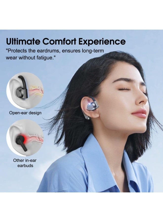 سماعات الأذن المفتوحة الحقيقية للراحة الطويلة الأمد ، 5.4 Bluetooth OWS Earbuds سماعات الرياضة مع شاشة LED IPX5 مقاومة للماء للتمرين والرياضة والقيادة والجري (أسود) - Image 2