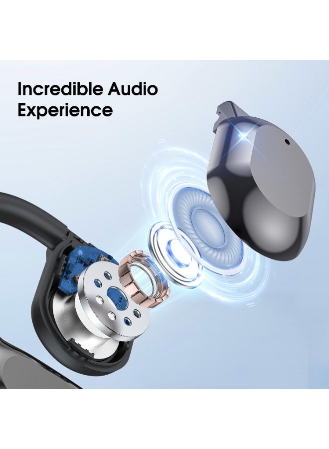 سماعات الأذن المفتوحة الحقيقية للراحة الطويلة الأمد ، 5.4 Bluetooth OWS Earbuds سماعات الرياضة مع شاشة LED IPX5 مقاومة للماء للتمرين والرياضة والقيادة والجري (أسود) - Image 3
