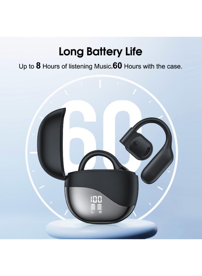 سماعات الأذن المفتوحة الحقيقية للراحة الطويلة الأمد ، 5.4 Bluetooth OWS Earbuds سماعات الرياضة مع شاشة LED IPX5 مقاومة للماء للتمرين والرياضة والقيادة والجري (أسود) - Image 5