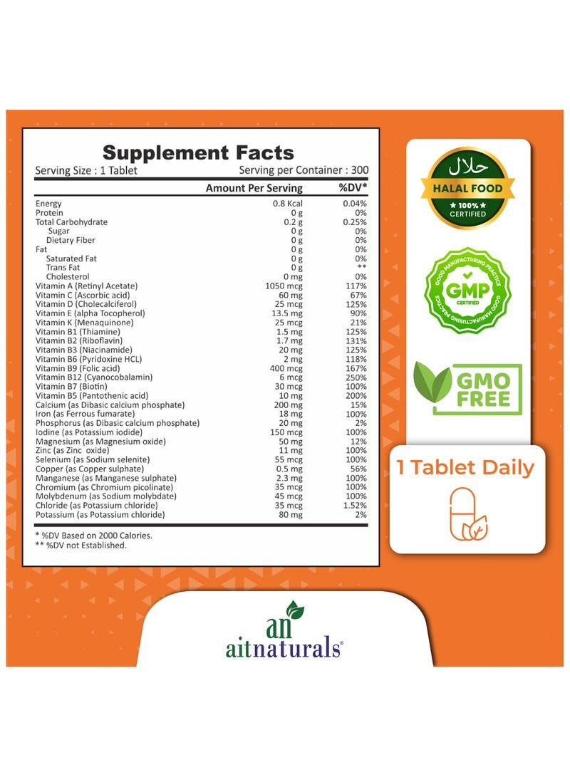 Aitnaturals Multivitamin for Men & Women, Supports Immune System with Antioxidant Vitamin C & E - 300 Tablets - Image 2