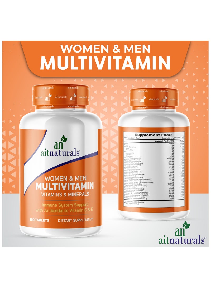 Aitnaturals Multivitamin for Men & Women, Supports Immune System with Antioxidant Vitamin C & E - 300 Tablets - Image 3