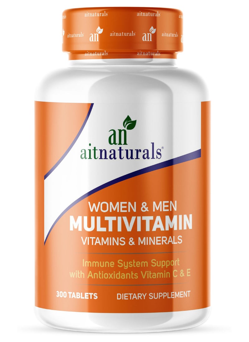 Aitnaturals Multivitamin for Men & Women, Supports Immune System with Antioxidant Vitamin C & E - 300 Tablets - Image 1