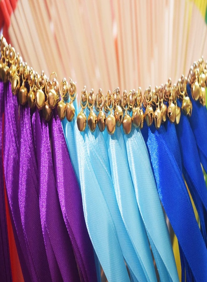 Kingsnow 100 Pieces Multi-Color Ribbon Wands Streamers Sticks with Gold Bell, Chromatic Silk Wish Wands Fairy Stick Party Rhythm Ribbon Streamers for Wedding Send Off Bridal Shower Party Photo Props - Image 5