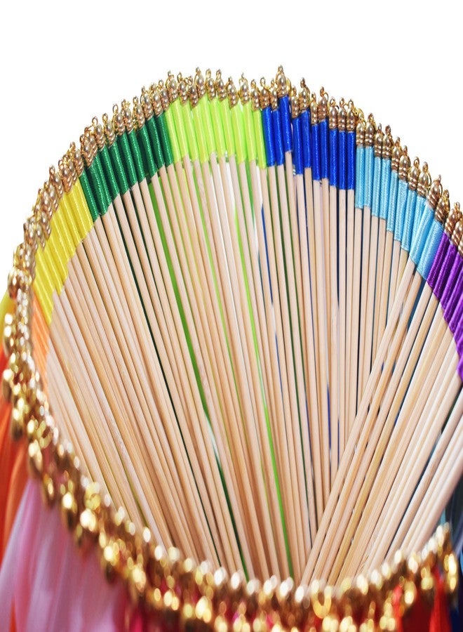 Kingsnow 100 Pieces Multi-Color Ribbon Wands Streamers Sticks with Gold Bell, Chromatic Silk Wish Wands Fairy Stick Party Rhythm Ribbon Streamers for Wedding Send Off Bridal Shower Party Photo Props - Image 3