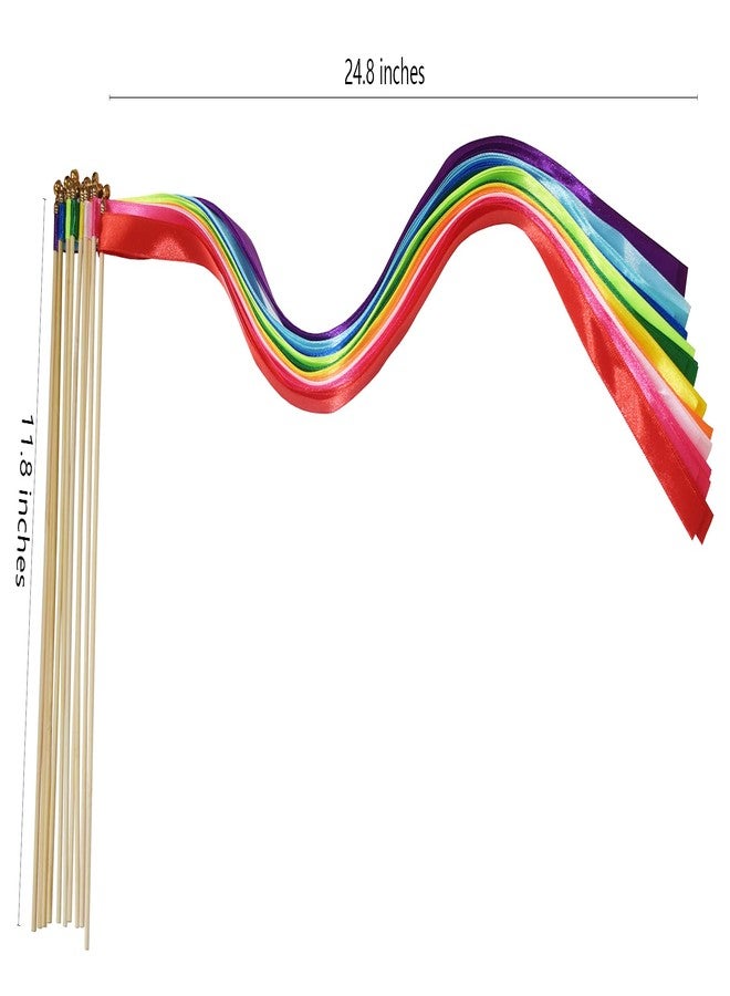 Kingsnow 100 Pieces Multi-Color Ribbon Wands Streamers Sticks with Gold Bell, Chromatic Silk Wish Wands Fairy Stick Party Rhythm Ribbon Streamers for Wedding Send Off Bridal Shower Party Photo Props - Image 4