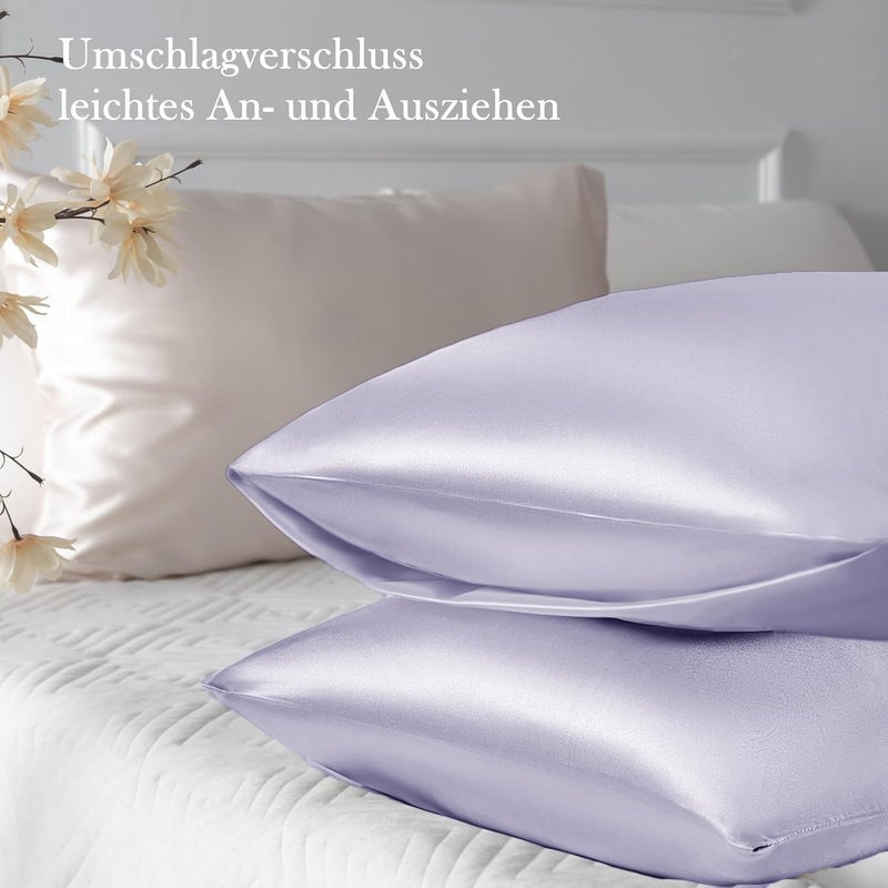Vielit Satin Pillowcase 50 x 70 cm Set of 2, for Hair, Similar to Silk Pillowcases, Cushion Cover 50 x 70, Pillow Cases Oeko-Tex Certified Purple & 2 Satin Scrunchies - Image 3