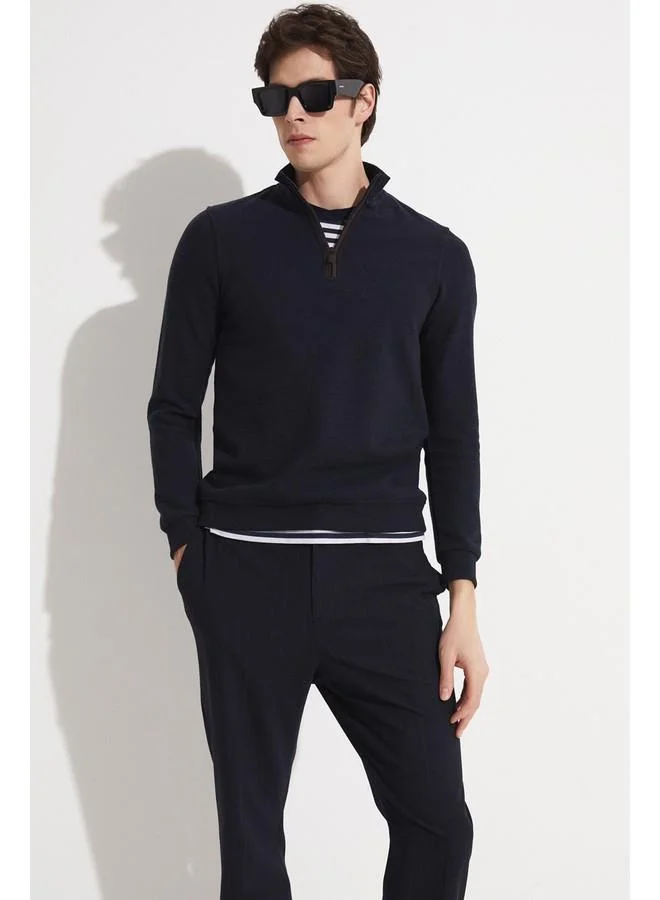 JUNE June Exclusive Men Half Zipper Sweatshirt Navy