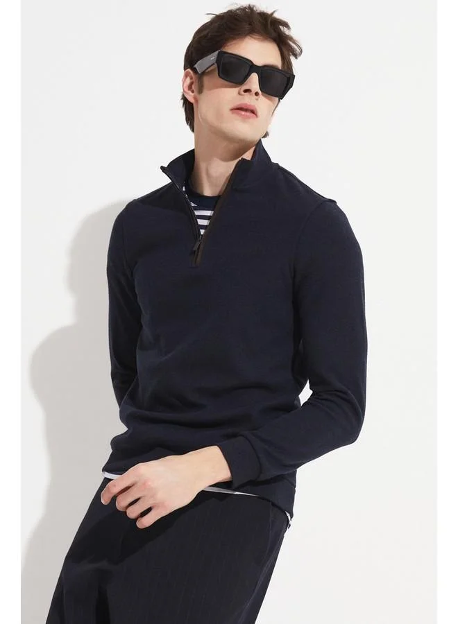 JUNE June Exclusive Men Half Zipper Sweatshirt Navy
