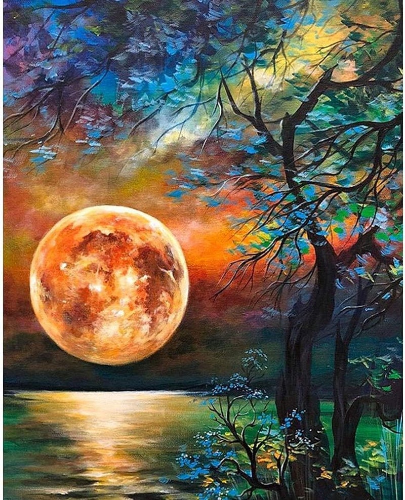 Street27® DIY 5D Diamond Painting by Number Kits for Adults & Kids Full Drill Round Art, Picture Painting Crystal Rhinestone Embroidery Home Wall Decor Gift, 12x16inch (Moon Tree) - Image 1