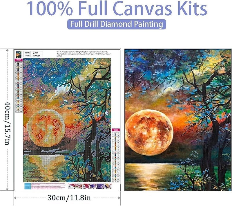 Street27® DIY 5D Diamond Painting by Number Kits for Adults & Kids Full Drill Round Art, Picture Painting Crystal Rhinestone Embroidery Home Wall Decor Gift, 12x16inch (Moon Tree) - Image 3