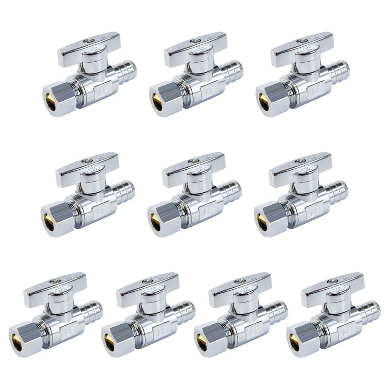 VINTEX Straight Stop Valve 10 Pack 12 Pex x 38 OD Compression Shut Off Valve with 10 Pieces Stainless Steel Clamps Rings Pex CVPC - Image 2