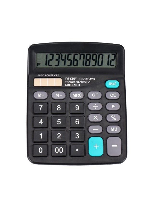 Dexin 12-Digit Desktop Calculator Large LCD Display Solar & Battery Powered Office School Home Black - Image 1