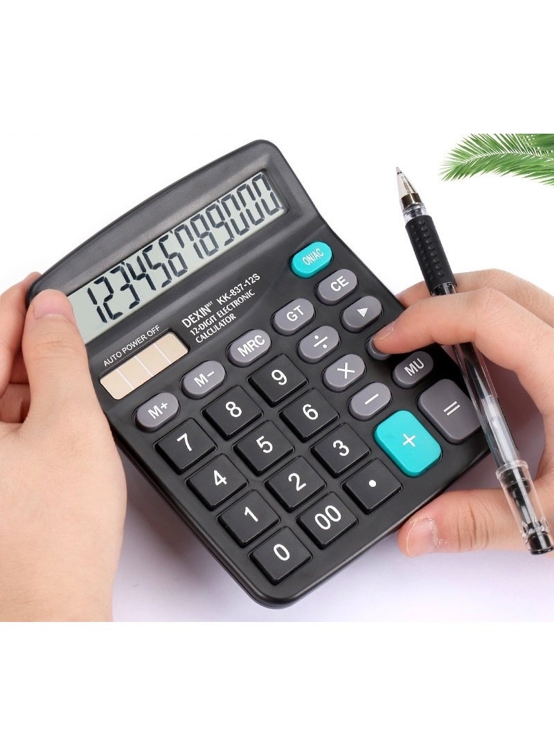 Dexin 12-Digit Desktop Calculator Large LCD Display Solar & Battery Powered Office School Home Black - Image 4