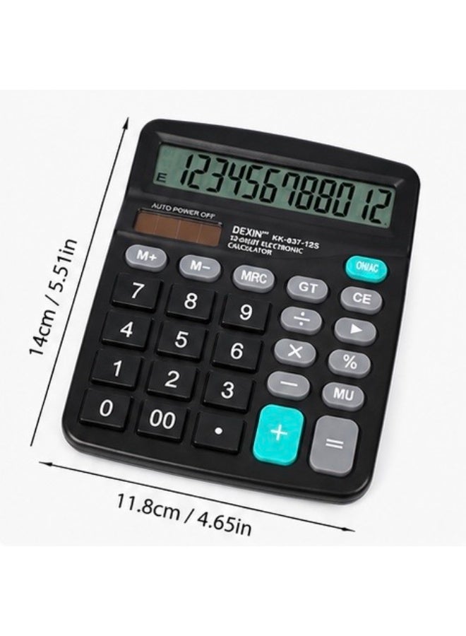 Dexin 12-Digit Desktop Calculator Large LCD Display Solar & Battery Powered Office School Home Black - Image 3