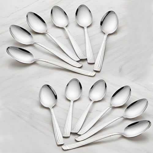 Parage 12 Pieces Stainless Steel Dinner/Table Spoons, Length 15.5 cm, Set of 12, Silver (Oskar) - Image 1