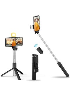 Selfie Stick with LED Fill Light, Phone Tripod Stand with Detachable Bluetooth Wireless Remote Compatible with iPhone 12/11/XR/X/Pro, Galaxy S10 and More