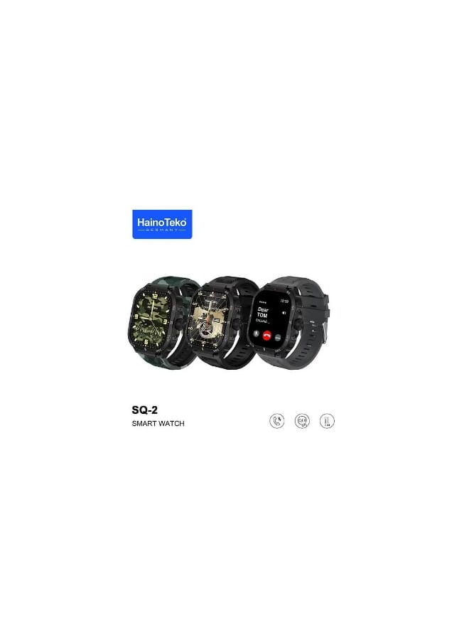 هينو تيكو ساعة ذكية بشاشة Haino Teko SQ2 AMOLED مع 3 أزواج من الأشرطة وشاحن لاسلكي للرجال والأولاد باللون الأسود - Image 1