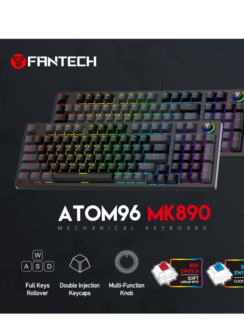 FANTECH - ATOM96 MK890 Gaming Keyboard RGB Mechanical – Blue Switch  – Full Size Form Factor – Double Injection Keycaps – 10 Lighting Effects – Full Keys Anti-Ghosting – Volume Knob - Image 1