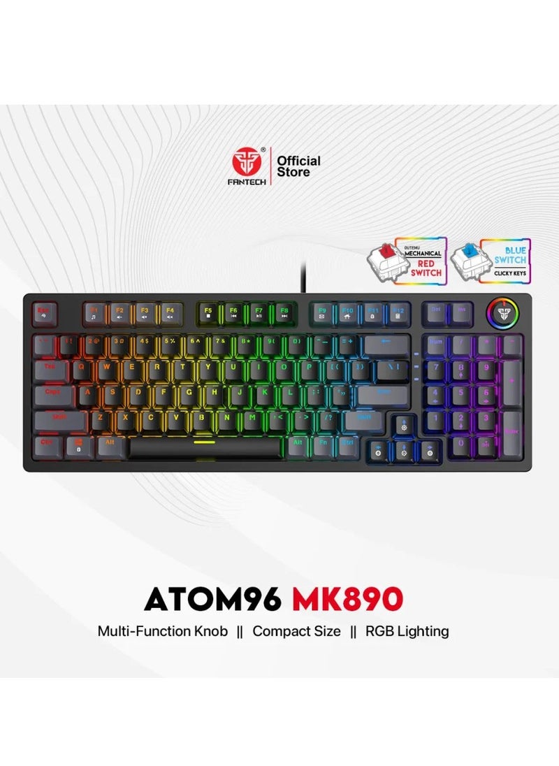 FANTECH - ATOM96 MK890 Gaming Keyboard RGB Mechanical – Blue Switch  – Full Size Form Factor – Double Injection Keycaps – 10 Lighting Effects – Full Keys Anti-Ghosting – Volume Knob - Image 1