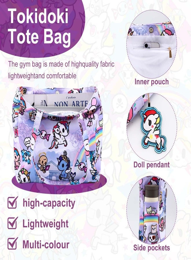 Tokidoki Unicorno Cute Tote Bags for Women Foldable Canvas Tote Bag with Doll Portable Shoulder Handbag for Work Travel (Rainbow) - Image 4