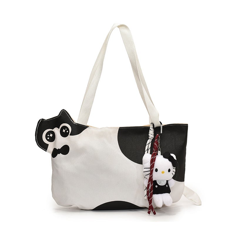 Cute Kitten Canvas Tote Bag For Women, New Fashion Versatile Portable Shoulder Mommy Outdoor Baby Storage Bag - Image 1
