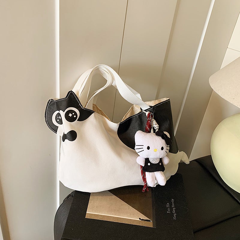 Cute Kitten Canvas Tote Bag For Women, New Fashion Versatile Portable Shoulder Mommy Outdoor Baby Storage Bag - Image 2