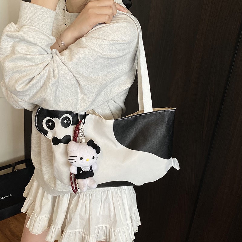 Cute Kitten Canvas Tote Bag For Women, New Fashion Versatile Portable Shoulder Mommy Outdoor Baby Storage Bag - Image 4