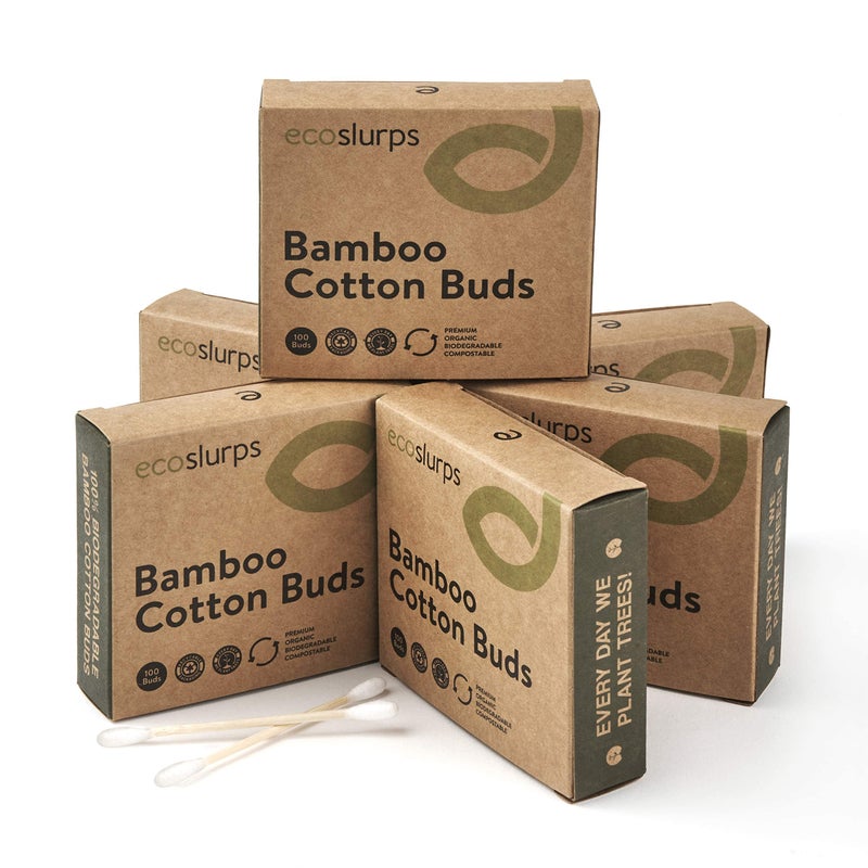 EcoSlurps 600 Bamboo Cotton Swabs - Large Family Box of Biodegradable Cotton Buds - Ecofriendly No Plastic in Each Cotton Bud Swab (6x100 Boxes) - Image 5