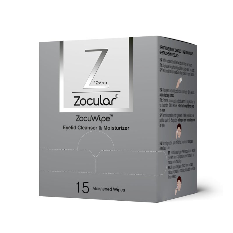 Zocular - Zocuwipe Eyelid Wipes with Natural Okra Complex - Eyelid Cleanser and Moisturizer Pads - Eyelid Cleansing Wipes - Blepharitis Treatment - 15ct - Image 1