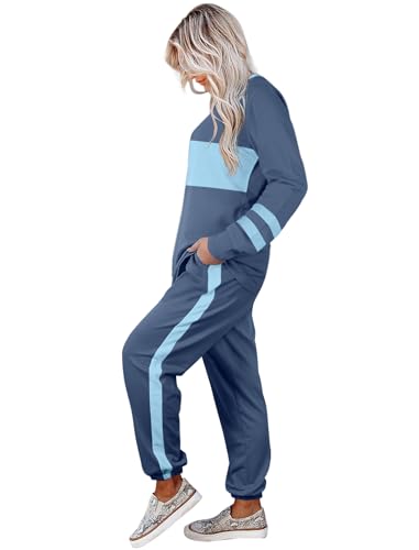 Aloodor Lounge Sets for Women Long Sleeve Sweatshirts and sweatpants 2 Piece Sets Light Blue L - Image 3