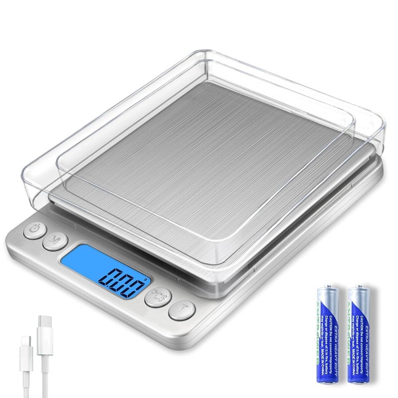 Digital Gram Scale 1000g001g Scale for Food Ounces and Grams Upgrade USB Charging Kitchen Scale Digital Weight for Cooking Baking Tare Function 9 Units 2 Tray
