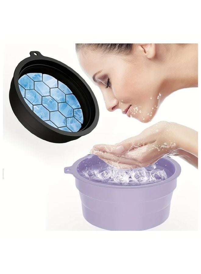 Black Portable Collapsible Ice Face Basin with Built In Tray for Cold Water Facial Cleansing Bathing Spa - Image 1