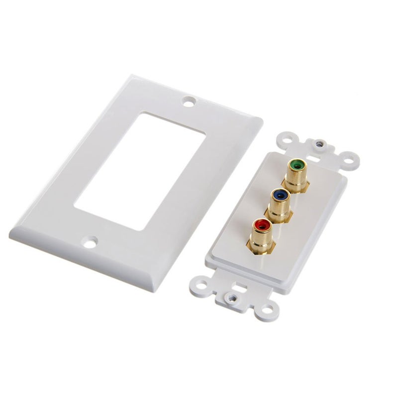 Cmple - 3RCA Wall Plate - Gold Plated RCA 3 RGB Component Video 1080P Full HD Compatible Port/AV Composite Video + 2RCA Stereo Audio Combo Port Insert Jack - White - Image 2