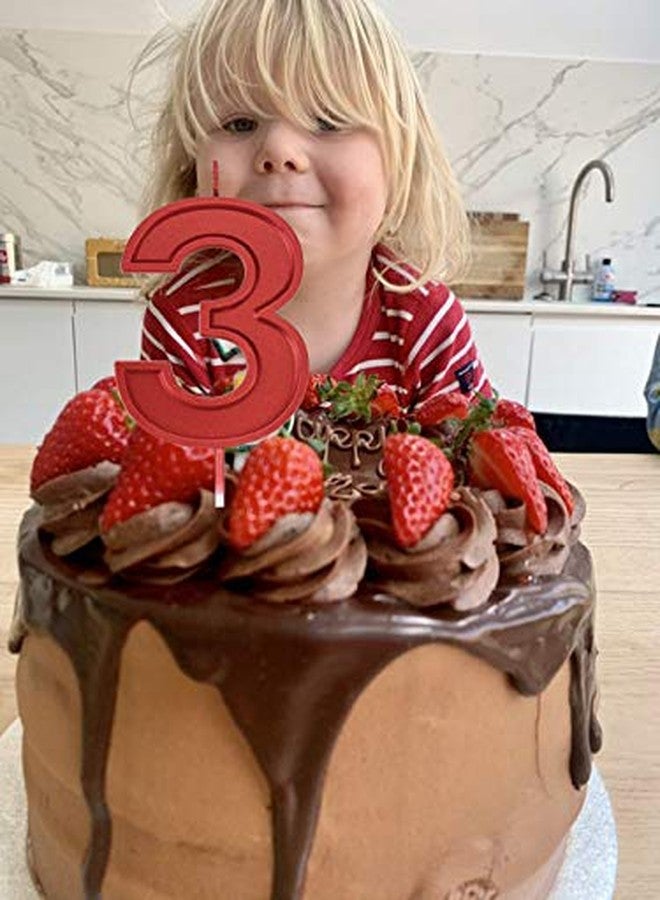 Willcan 3.93in Big Size Happy Birthday Metallic Red 3 Candles,Happy Birthday Cake Cupcake Toppers Decoration and Celebrating for Adults/Kids Party or Family Baking (3.93in red Number 3) - Image 5