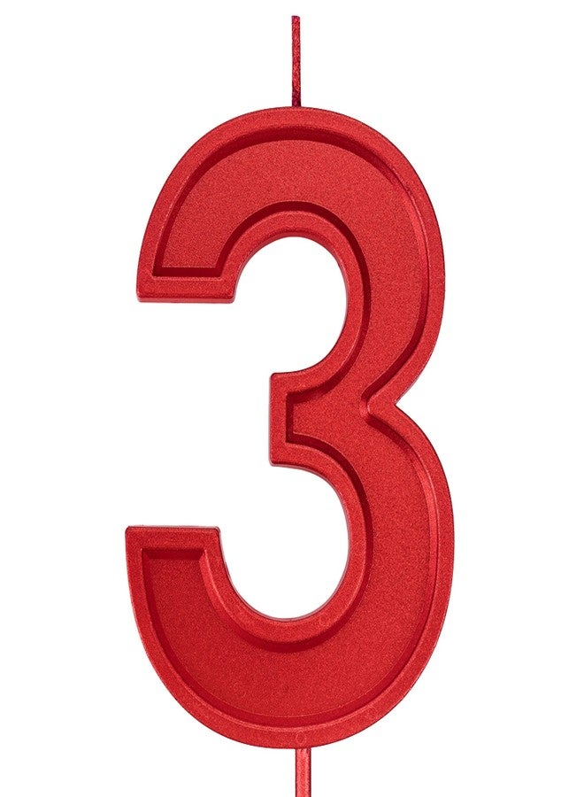 Willcan 3.93in Big Size Happy Birthday Metallic Red 3 Candles,Happy Birthday Cake Cupcake Toppers Decoration and Celebrating for Adults/Kids Party or Family Baking (3.93in red Number 3) - Image 1