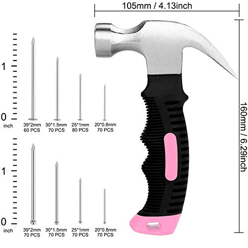 KURUI 700PCs Small Nails for Hanging Pictures & 8oz Small Hammer for Women, Pink Tool for Hanging Canvas Wall Art/Tapestry/Frame, Hardware Nails Assortment Kit for Living Room/Bedroom/Outdoor Decor - Image 2