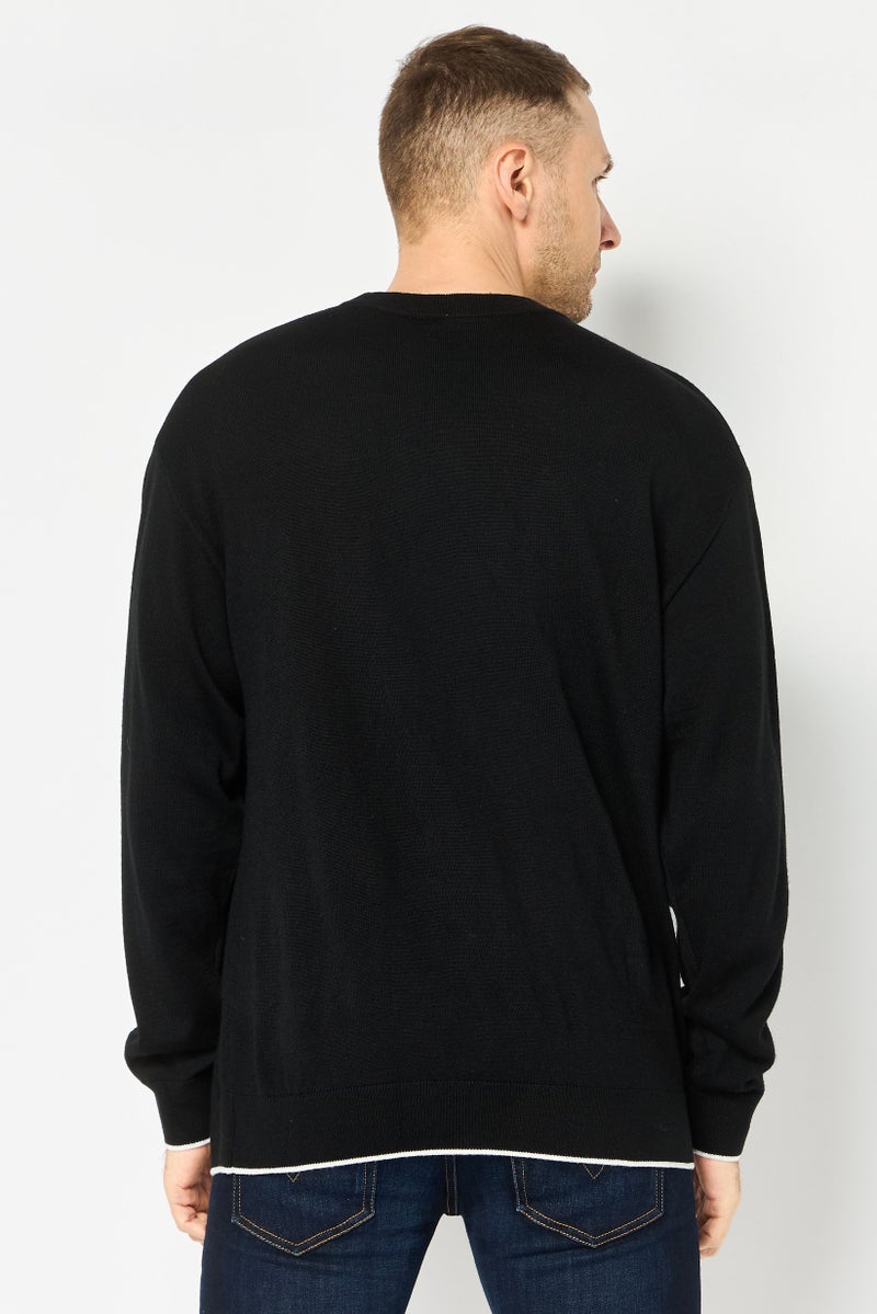 SELECTED Men Crew Neck Long Sleeve Brand Logo Sweater, Black - Image 4