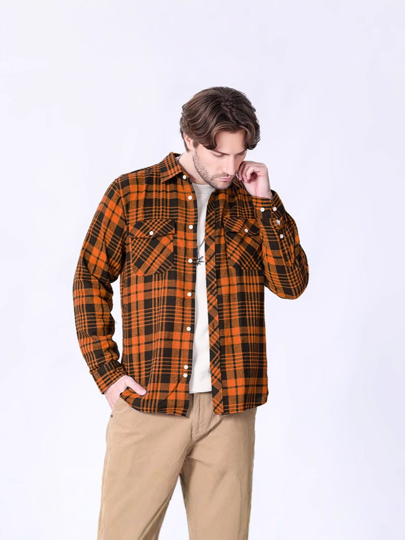 Men'S Casual Loose Sanding Plaid Long Sleeve Shirt 2024 New Plus Size Youth Cotton Shirt - Image 5