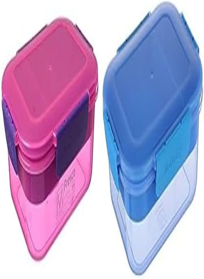 M design lunch box, 1.6 liter - pink and purple + 1.6L Lunch Box with Tray - Blue - Blue Clips