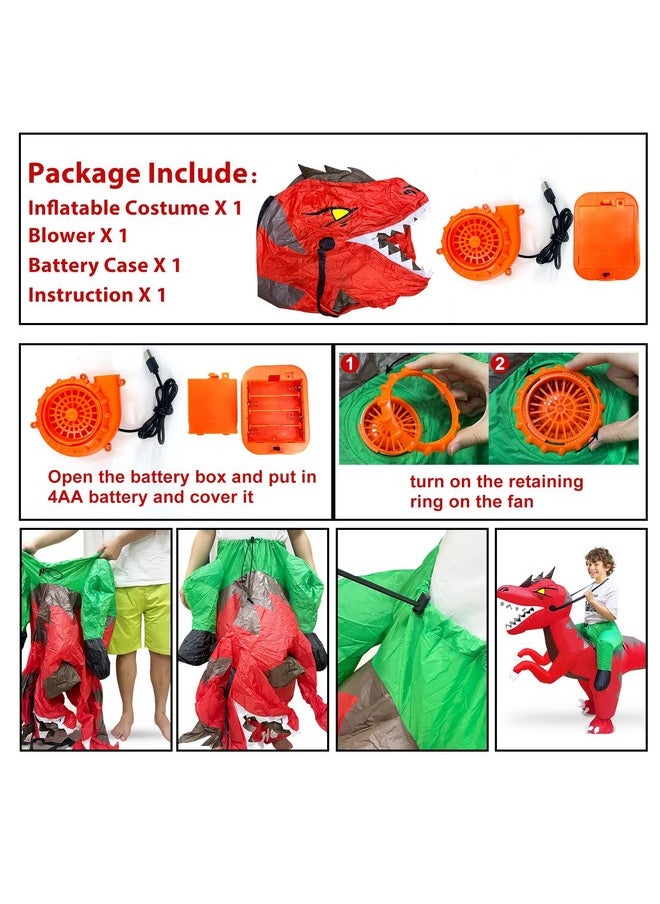 Camlinbo Camlinbo Halloween Inflatable Dinosaur Costume Kids Teens T-Rex Rider Blows Up Halloween Costume Cosplay Party  - Image 5